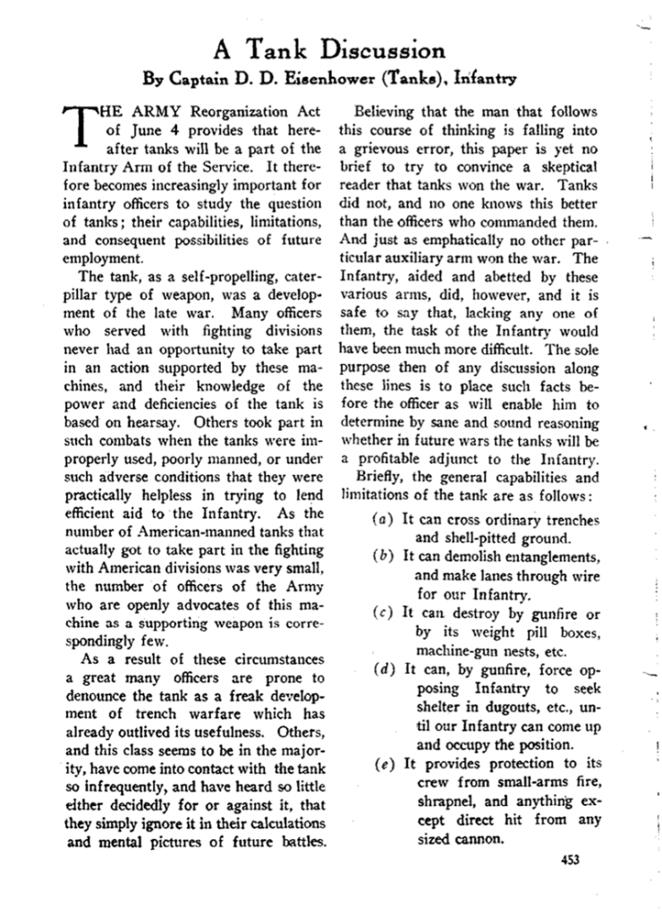 A Tank Discussion by Captain D.D. Eisenhower, Infantry